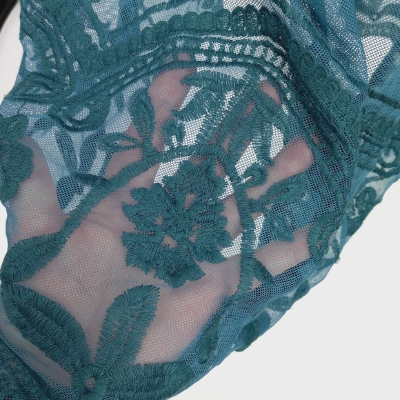 *SOLD* CRACKER BARREL Boho Chic Teal Floral Lace Mesh Kimono Duster Beach Cover - Picture 5 of 12